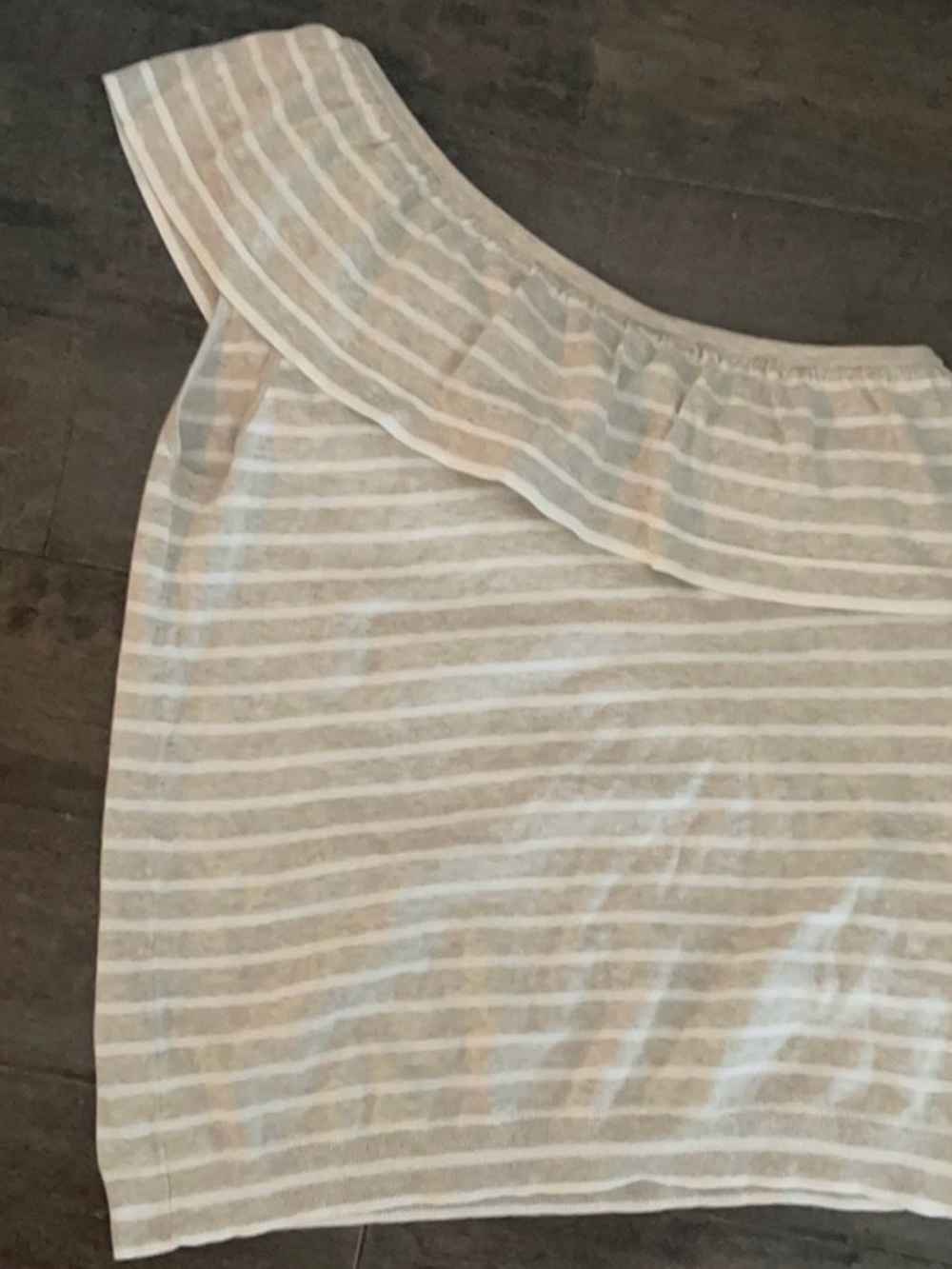 J. Crew One-Shoulder Ruffle Tank — Cream & White Stripes